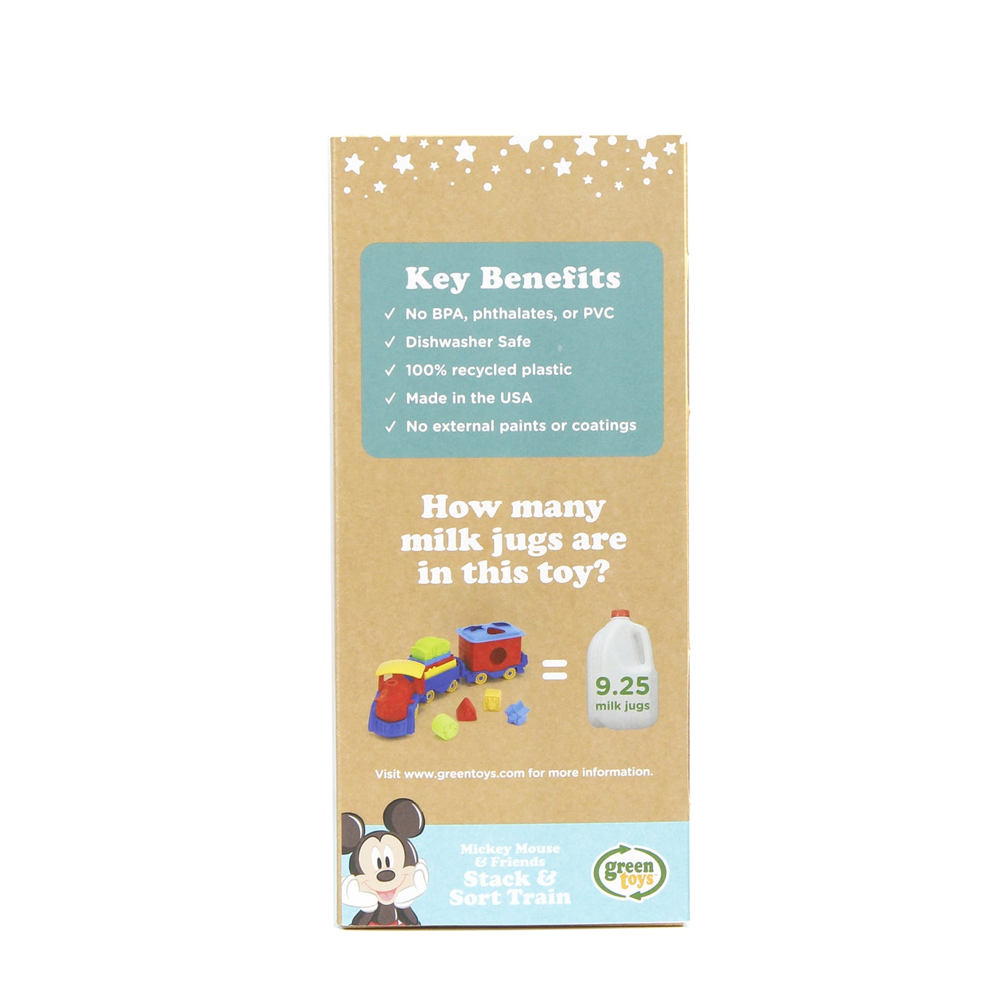 Side panel of Mickey Mouse & Friends Stack & Sort Train packaging
