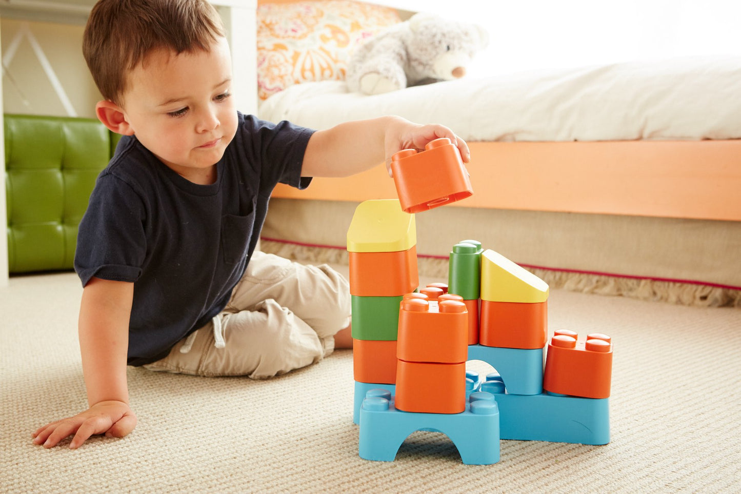 Boy playing with Block Set