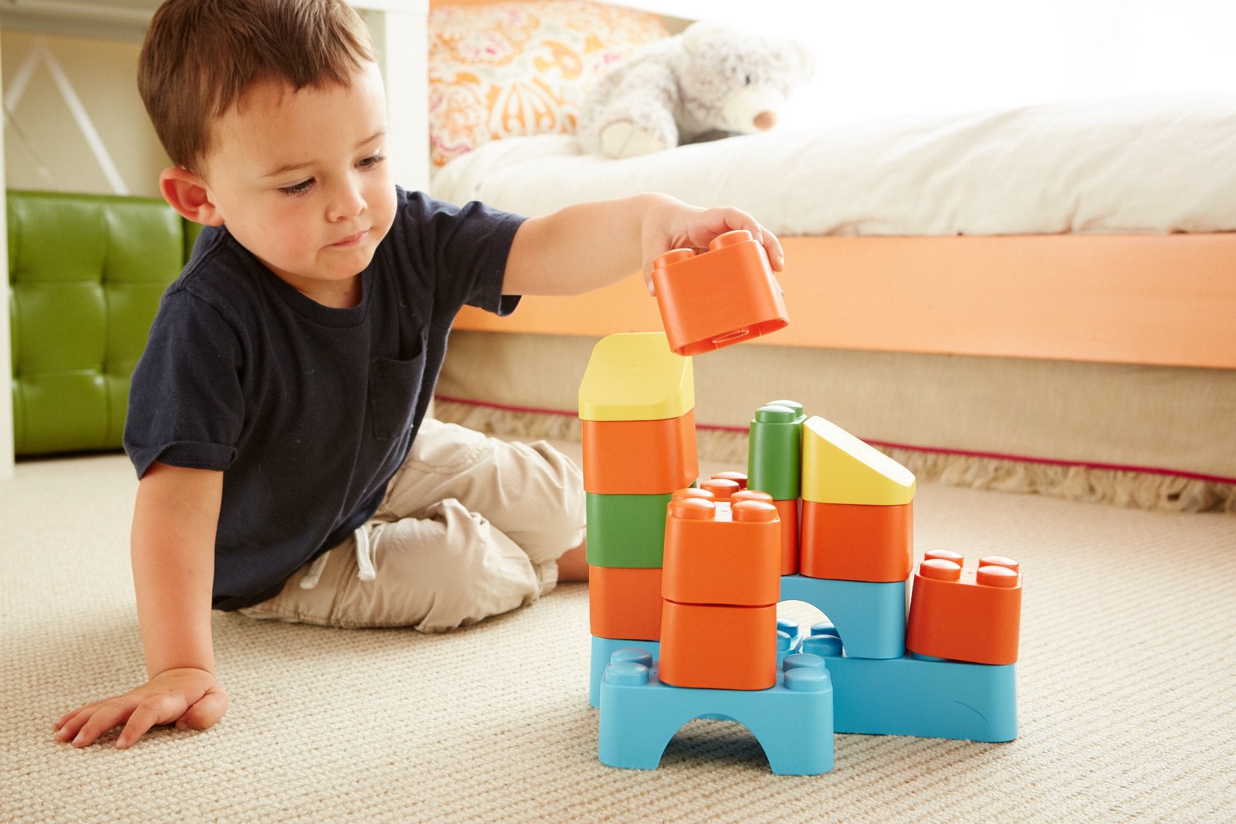Boy playing with Block Set