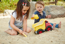 Load image into Gallery viewer, Girl and boy playing in sand with red and yellow Dump Truck