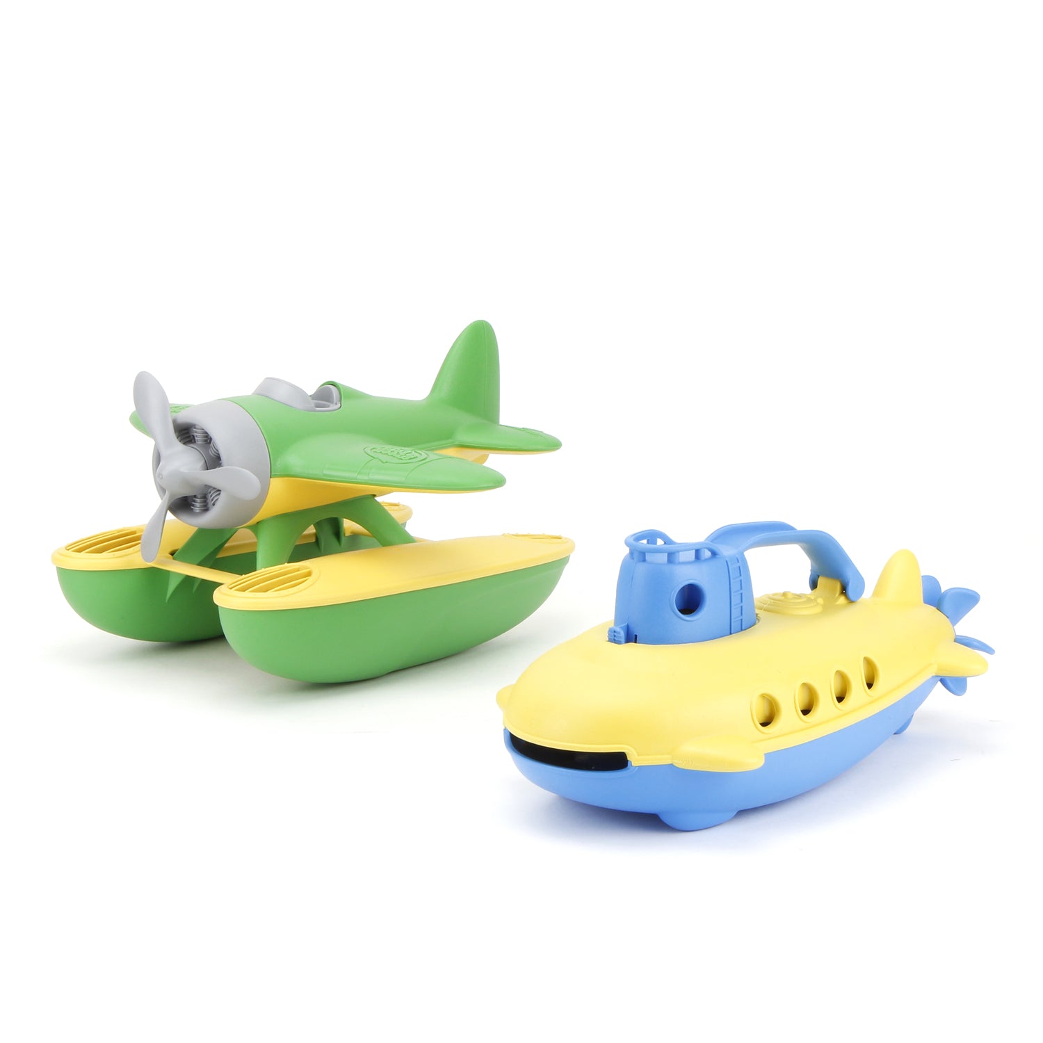 Green Seaplane and Blue Submarine