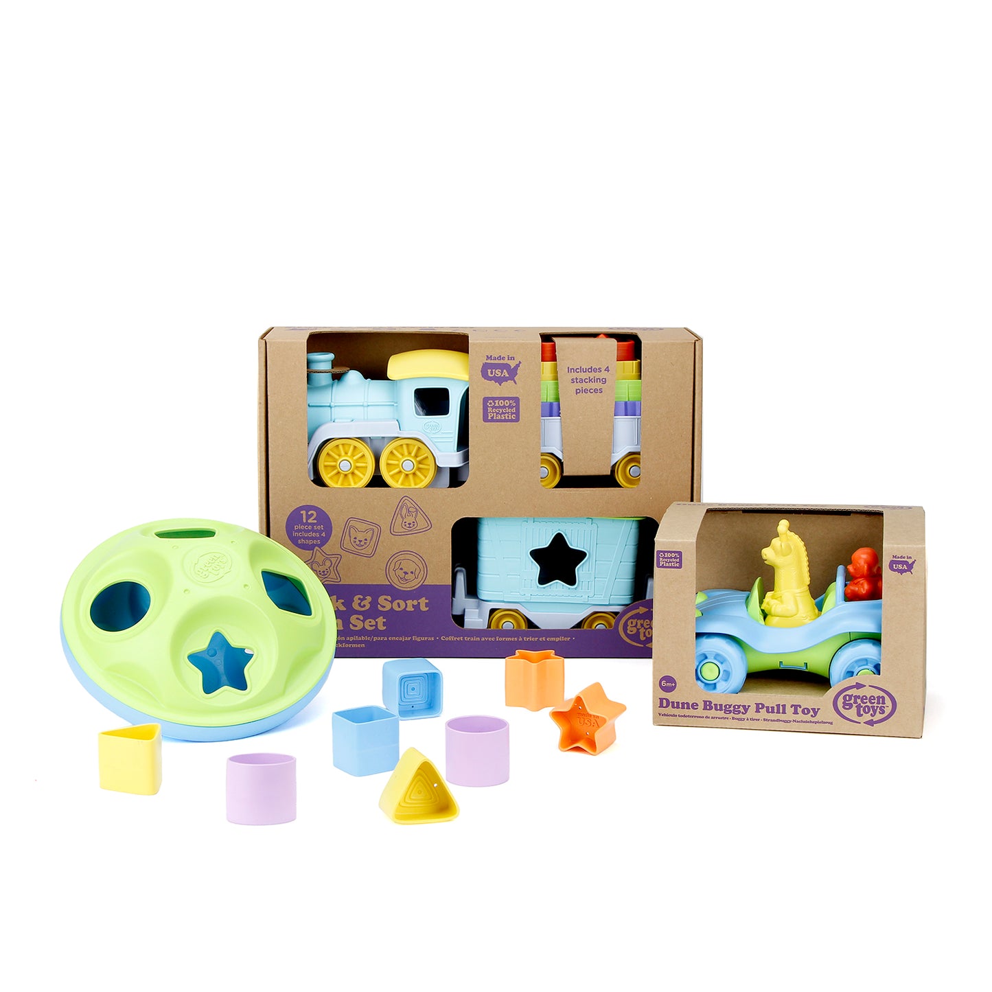 Stack & Sort Train, Dune Buggy, and Shape Sorter